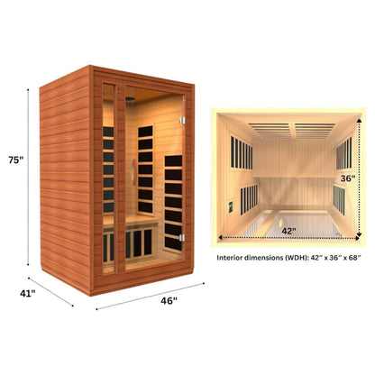 Dynamic Saunas Cordoba Elite 2 Person Ultra Low EMF FAR Infrared Sauna - DYN-6203-01 Elite