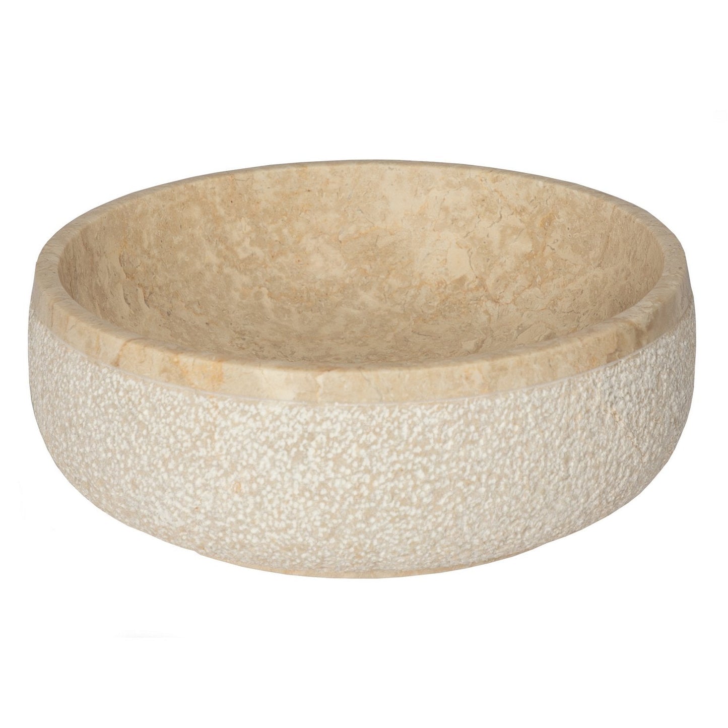 Eden Bath Gral Round Vessel Sink in Beige Marble with Hammered Exterior - EB_S050BM-P
