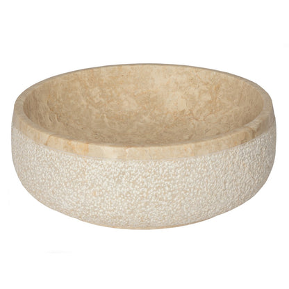 Eden Bath Gral Round Vessel Sink in Beige Marble with Hammered Exterior - EB_S050BM-P
