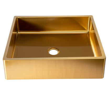 Rectangular 18 3/4" x 15 3/4" Thick Rim Stainless Steel Bathroom Vessel Sink with Drain in Gold - EB_SS004GD