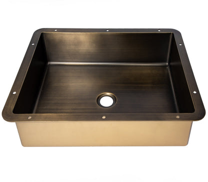 Rectangular 20' x 16" Undermount Stainless Steel Bathroom Sink and Drain in Antique Gold - EB_SS051AT