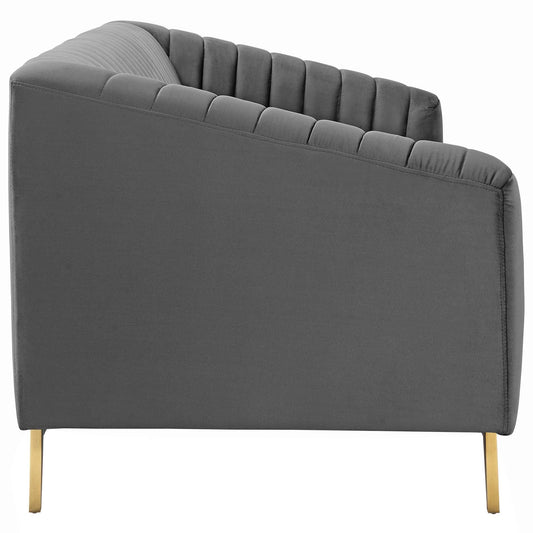Modway Furniture Valiant Vertical Channel Tufted Sofa - Luxurious Performance Velvet with Gold Legs for Maximum Comfort