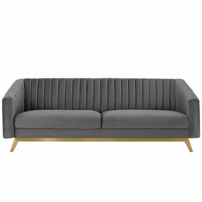Modway Furniture Valiant Vertical Channel Tufted Sofa - Luxurious Performance Velvet with Gold Legs for Maximum Comfort