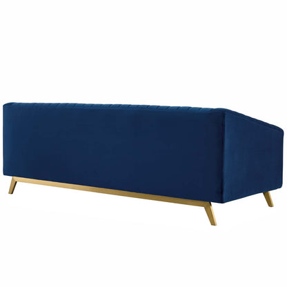 Modway Furniture Valiant Vertical Channel Tufted Sofa - Luxurious Performance Velvet with Gold Legs for Maximum Comfort