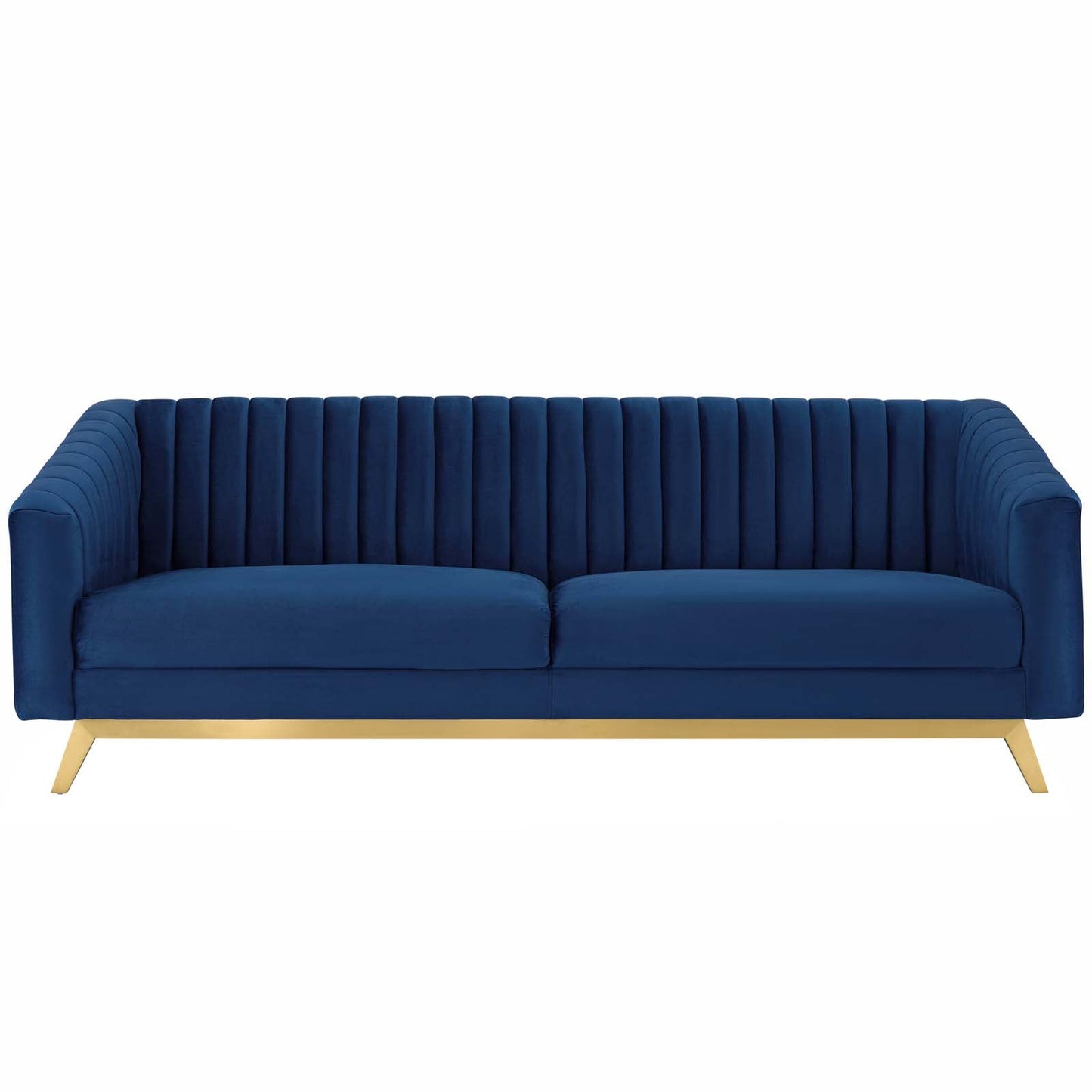 Modway Furniture Valiant Vertical Channel Tufted Sofa - Luxurious Performance Velvet with Gold Legs for Maximum Comfort