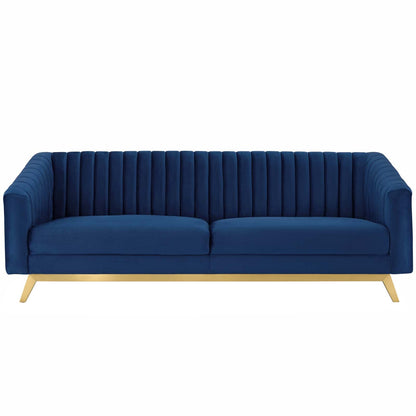 Modway Furniture Valiant Vertical Channel Tufted Sofa - Luxurious Performance Velvet with Gold Legs for Maximum Comfort
