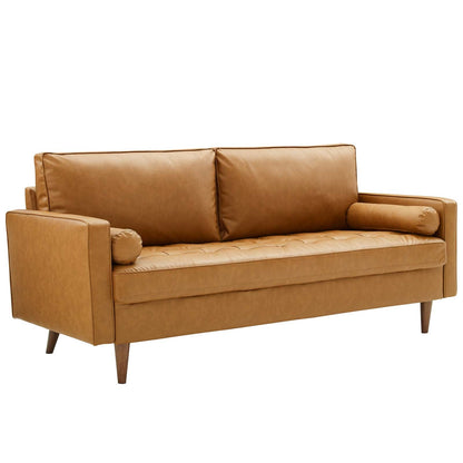 Modway Furniture Valour Mid-Century Sofa - Stylish Faux Leather, Dense Foam Padding & Easy Ship Box for Homes