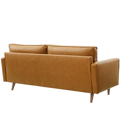 Modway Furniture Valour Mid-Century Sofa - Stylish Faux Leather, Dense Foam Padding & Easy Ship Box for Homes