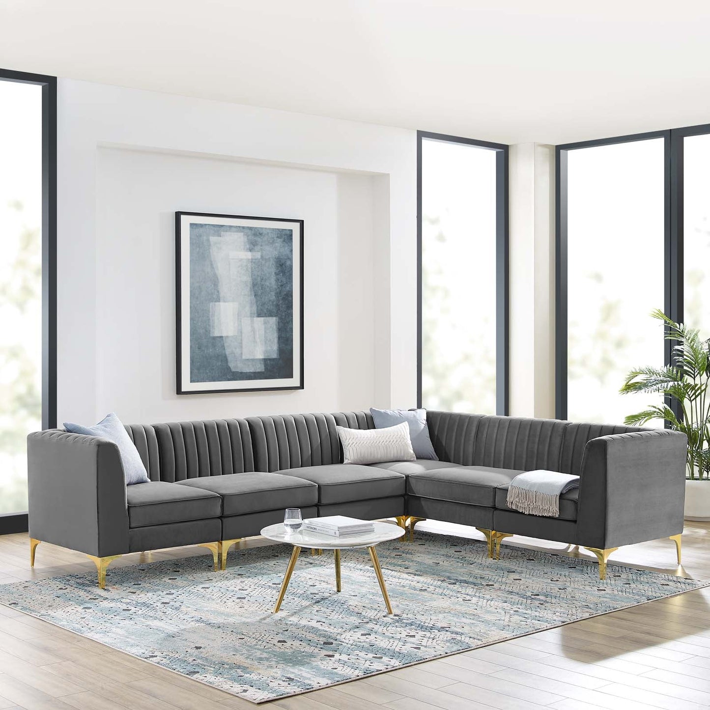 Modway Furniture Triumph Channel Tufted Performance Velvet Sectional Sofa - Luxurious Design & Comfort for Any Space