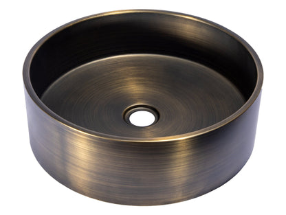 Eden Bath15 3/4" Round Thick Rim Stainless Steel Bathroom Vessel Sink with Drain in Antique - EB_SS003AT