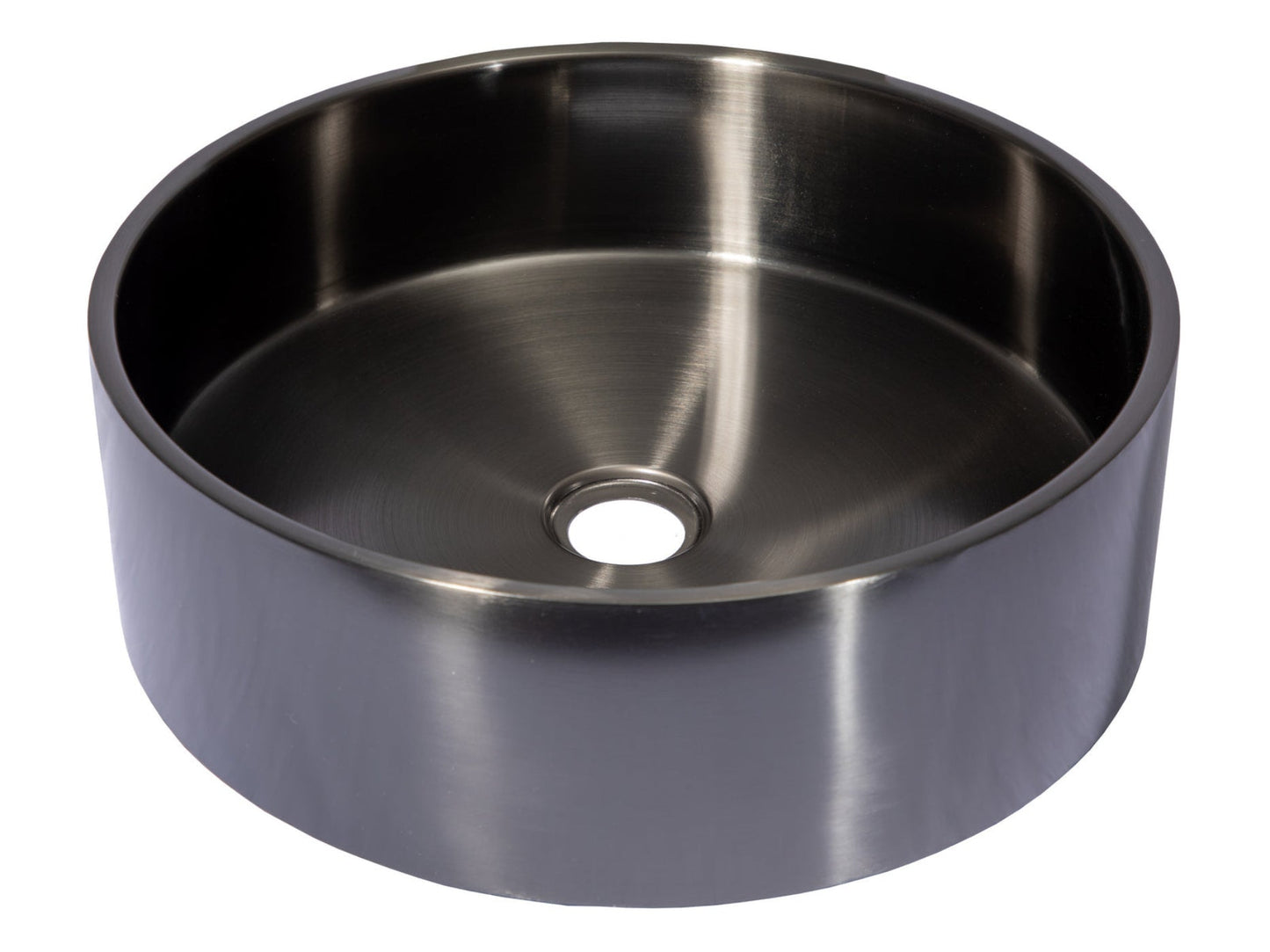 Eden Bath 15 3/4" Round Thick Rim Stainless Steel Bathroom Vessel Sink with Drain in Black - EB_SS003BK