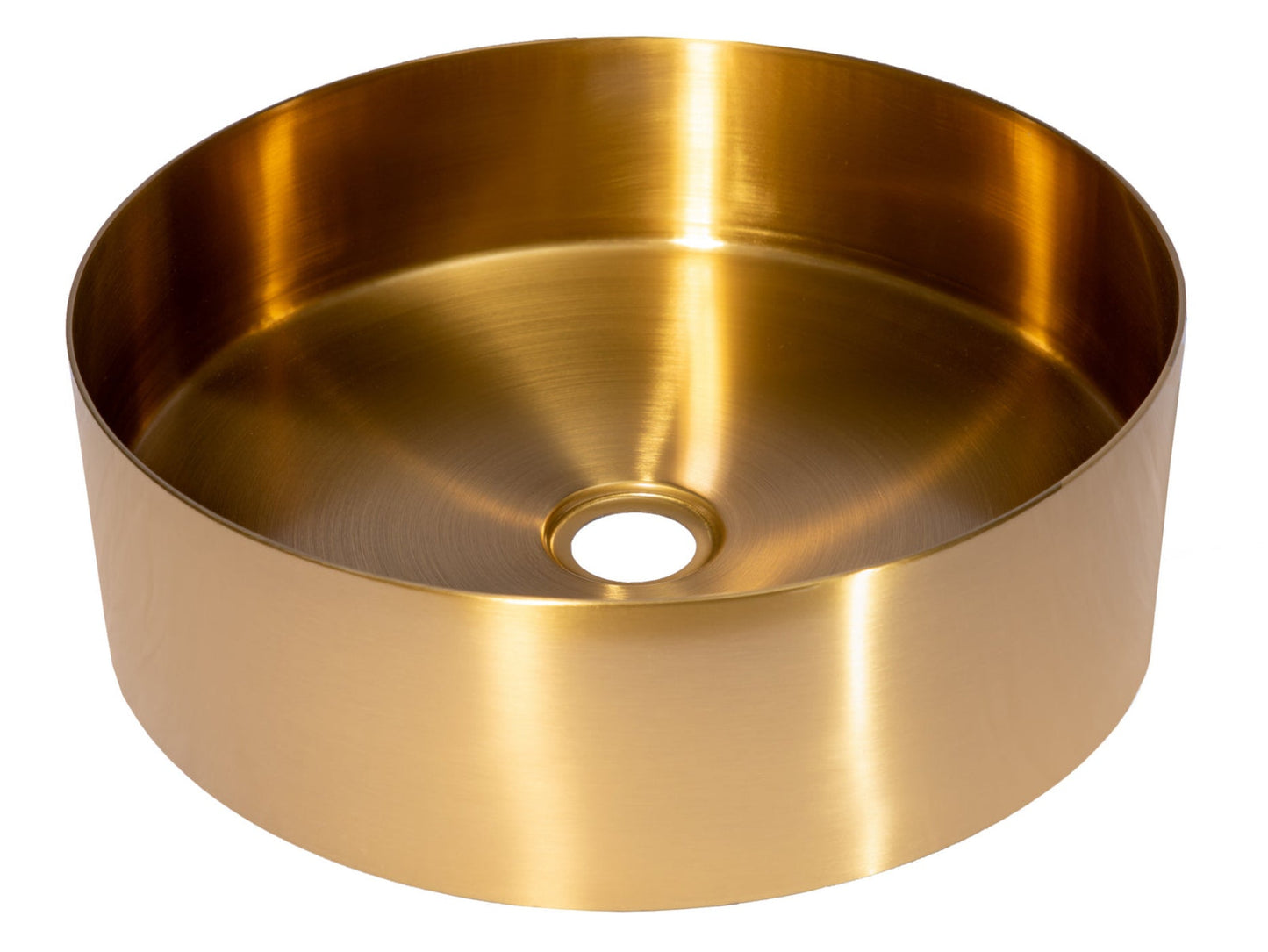 Eden Bath 15" Round Stainless Steel Bathroom Vessel Sink with Drain in Gold - EB_SS001GD