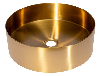 Eden Bath 15" Round Stainless Steel Bathroom Vessel Sink with Drain in Gold - EB_SS001GD