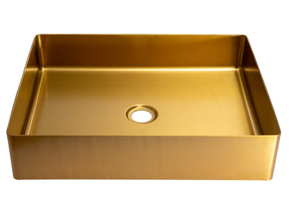Eden Bath Rectangular 19" x 14 1/2" Stainless Steel Bathroom Vessel Sink with Drain in Gold - EB_SS002GD