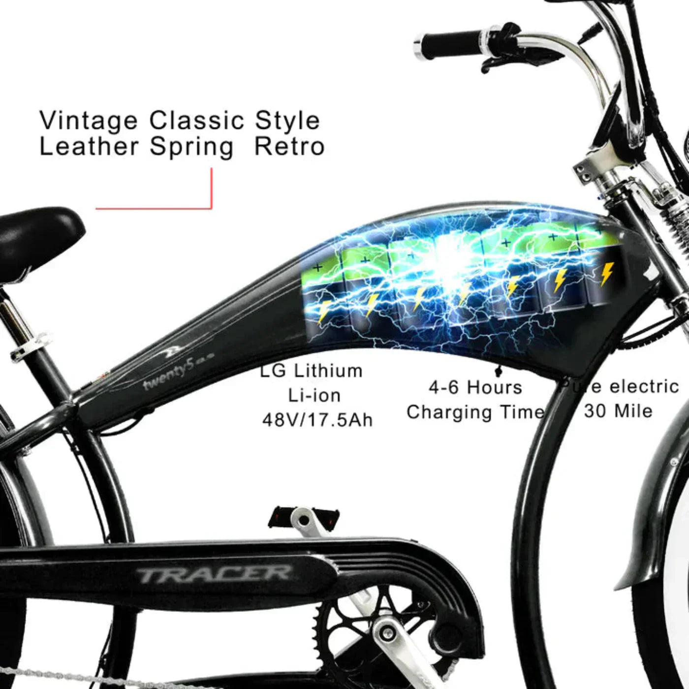 Tracer 500W 26" Twenty5 DS Cruiser Electric Bike - MB-EB-TWENTY5-DS-BK