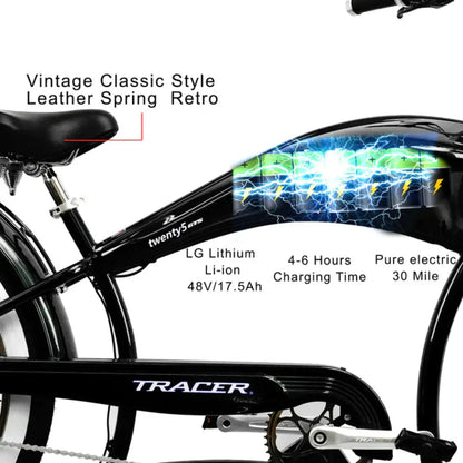 Tracer 500W 26" Twenty5 GTS Cruiser Electric Bike - MB-EB-TWENTY5-GTS-BK/ PLS