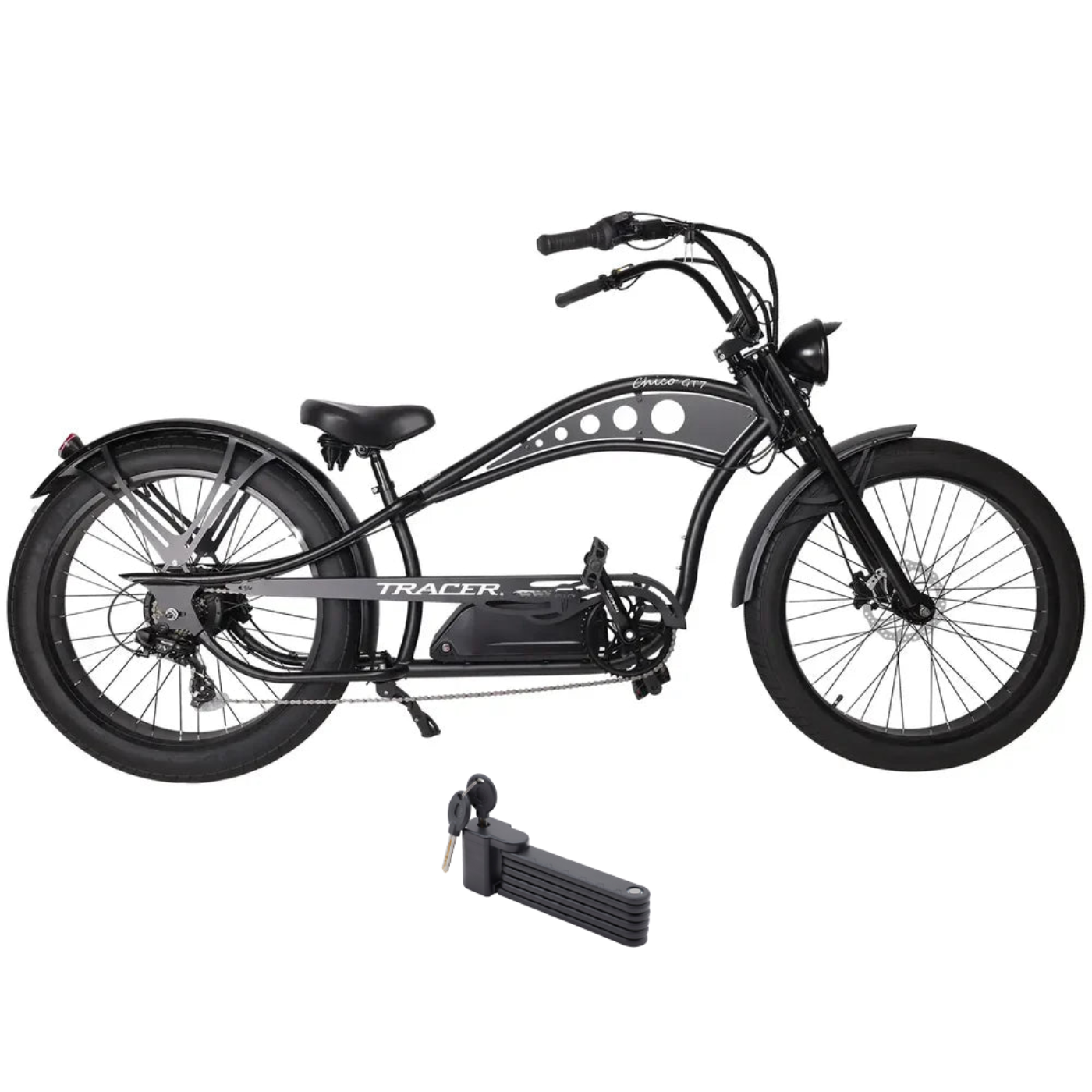 Tracer 750W 48V Chico GT7 Chopper Stretch Cruiser Fat Tire Electric Bike - EB-TC-CHICO-MBK