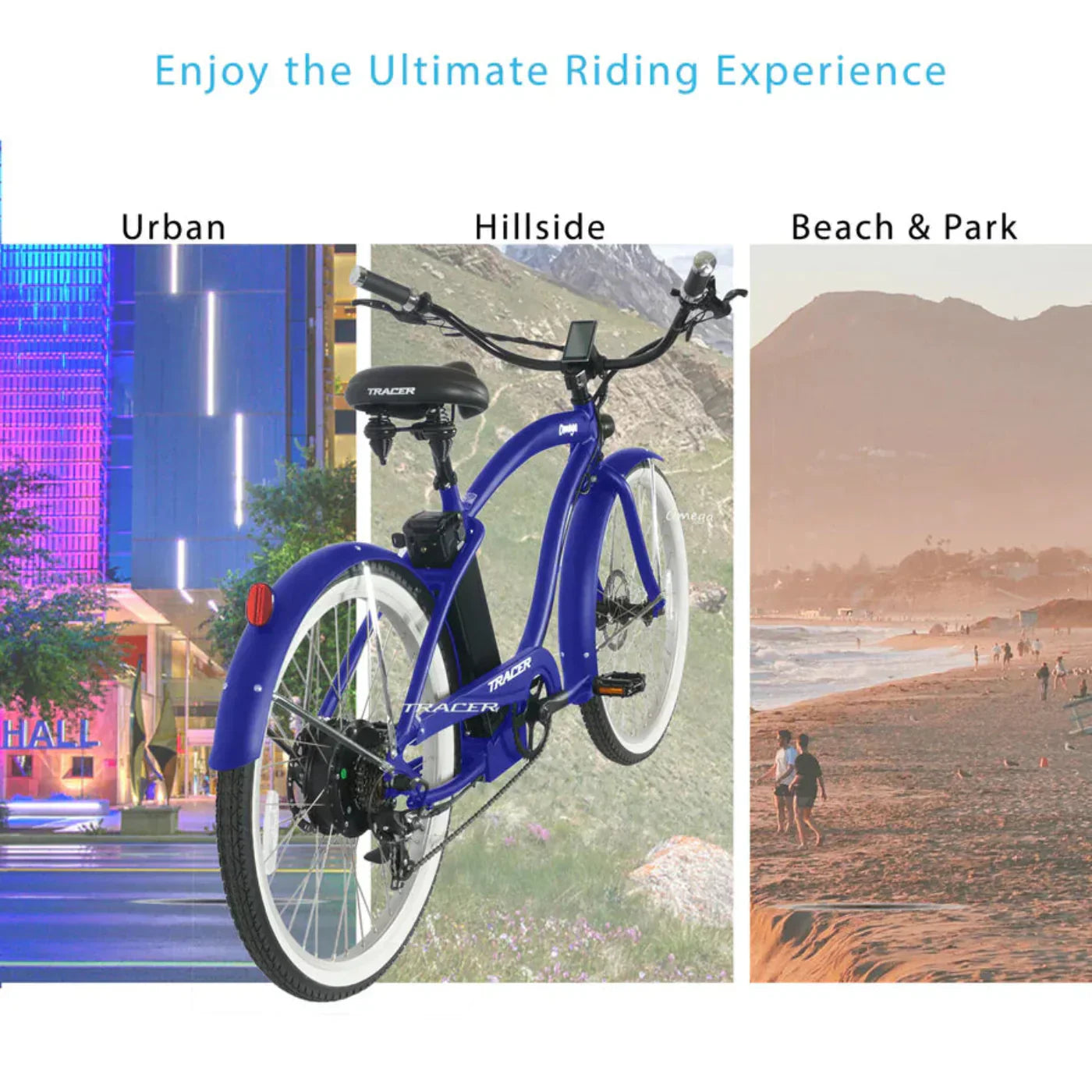 Tracer 500W 26" Omega Men's Beach Cruiser Electric Bike - MB-EB-OMEGA-M-MBK/ BK