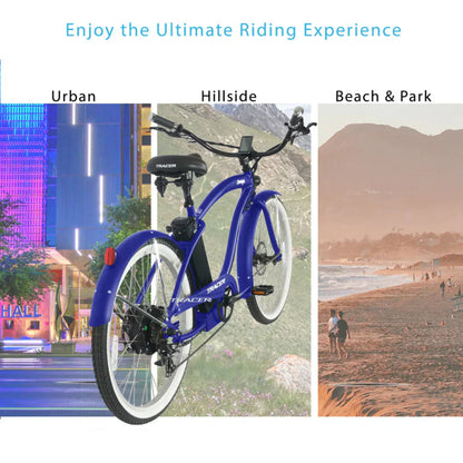 Tracer 500W 26" Omega Men's Beach Cruiser Electric Bike - MB-EB-OMEGA-M-MBK/ BK