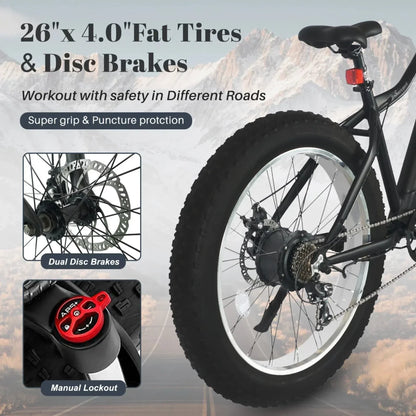 Tracer 800W 26" Tacoma Fat Tire Electric Bike - MB-EB-TACOMA-BK/PLS