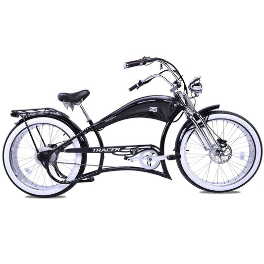 Tracer 800W Twenty5 Chopper Stretch Cruiser Electric Bike - MB-EB-T5-800-DS-BLK