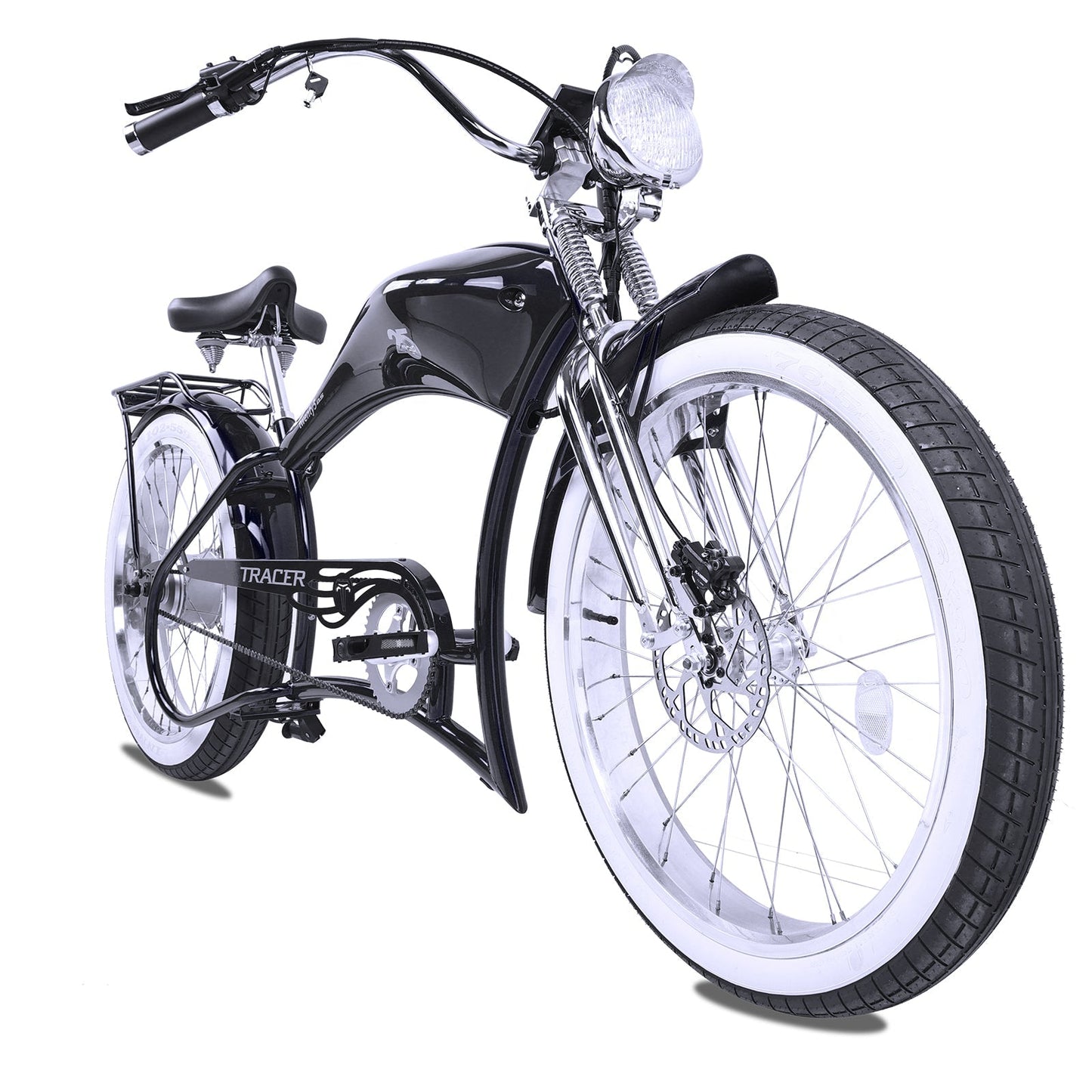 Tracer 800W Twenty5 Chopper Stretch Cruiser Electric Bike - MB-EB-T5-800-DS-BLK