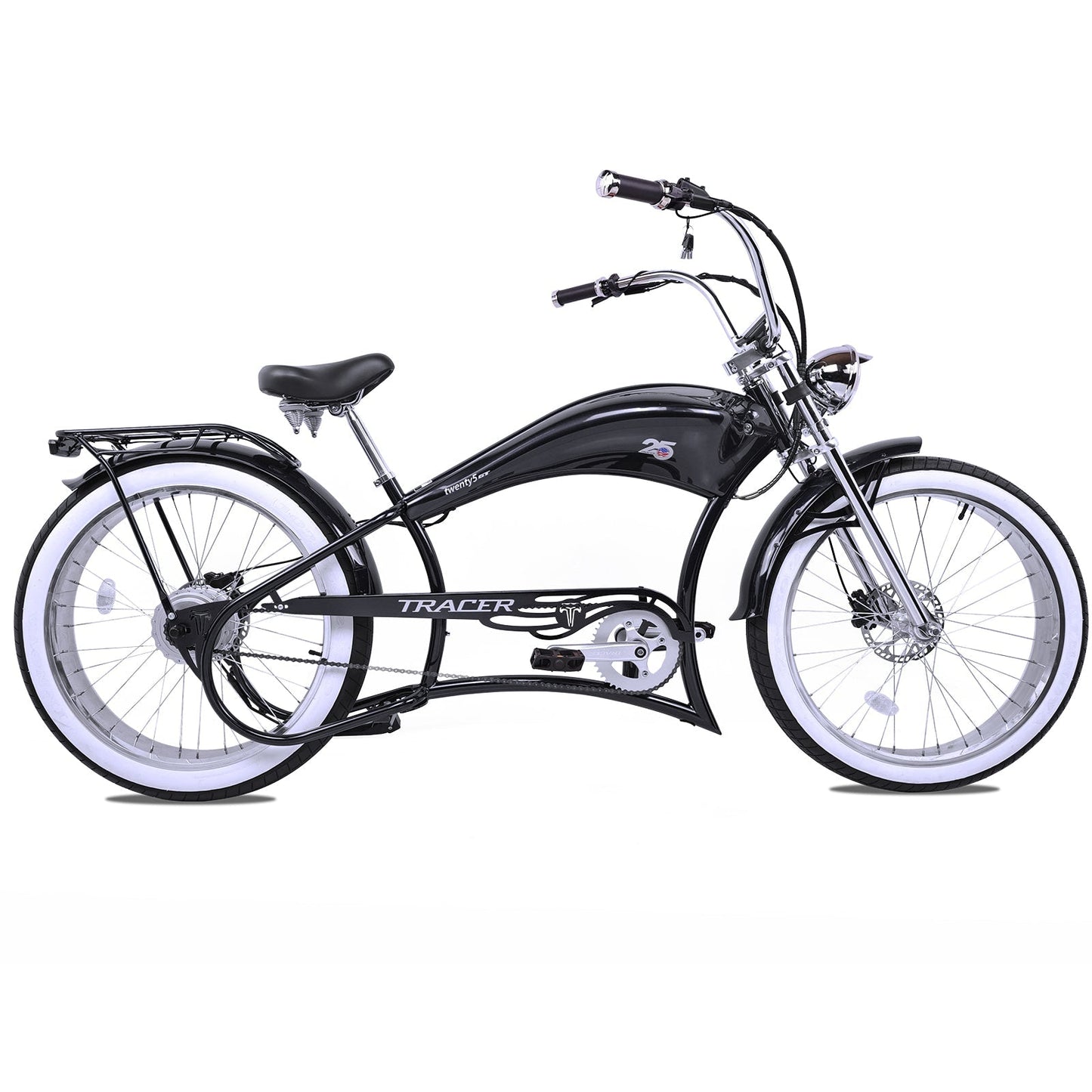 Tracer 800W Twenty5 Chopper Stretch Cruiser Electric Bike - MB-EB-T5-800-DS-BLK