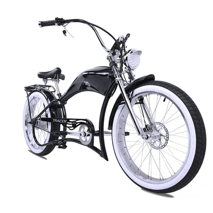 Tracer 800W Twenty5 Chopper Stretch Cruiser Electric Bike - MB-EB-T5-800-DS-BLK