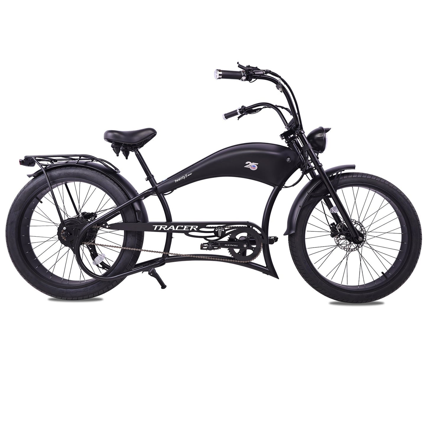 Tracer 800W Twenty5 Chopper Stretch Cruiser Electric Bike - MB-EB-T5-800-DS-BLK