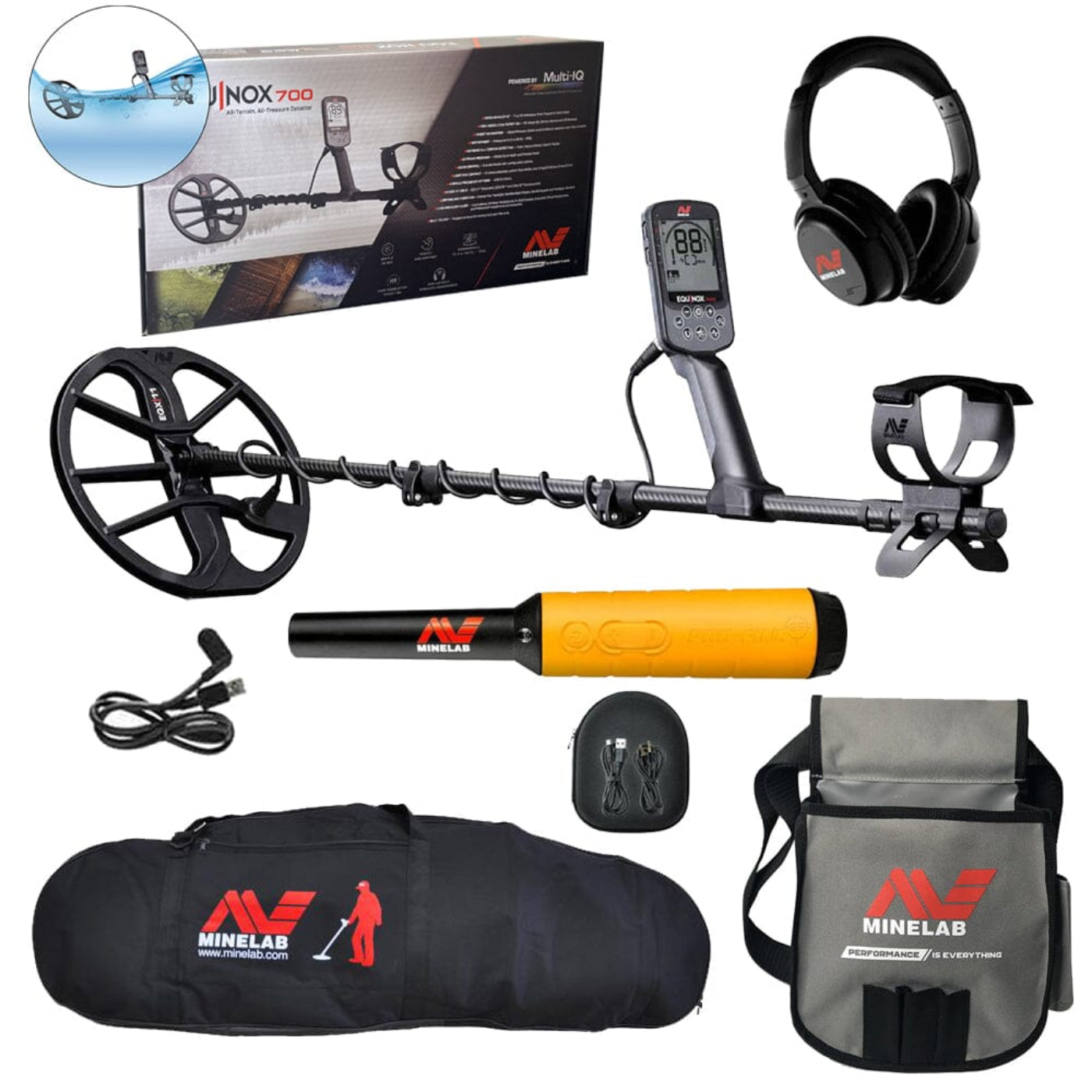 Minelab Equinox 700 with Pro-Find 35 Pointer, Carry Bag, and Finds Pouch - 3720-0005-PF35-bag-pouoch