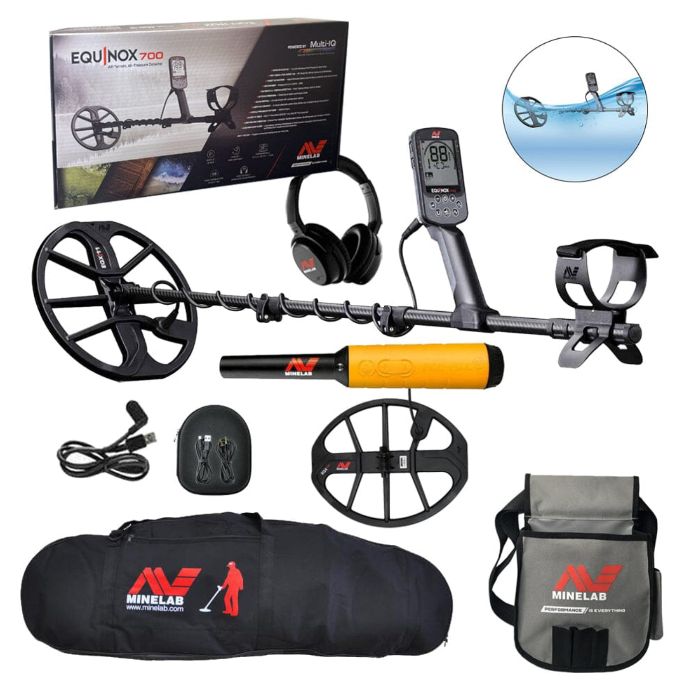 Minelab Equinox 700 with Pro-Find 35 Pointer, EQX 15" Coil, Carry Bag, and Finds Pouch - 3720-0005-PF35-15in-bag-pouch