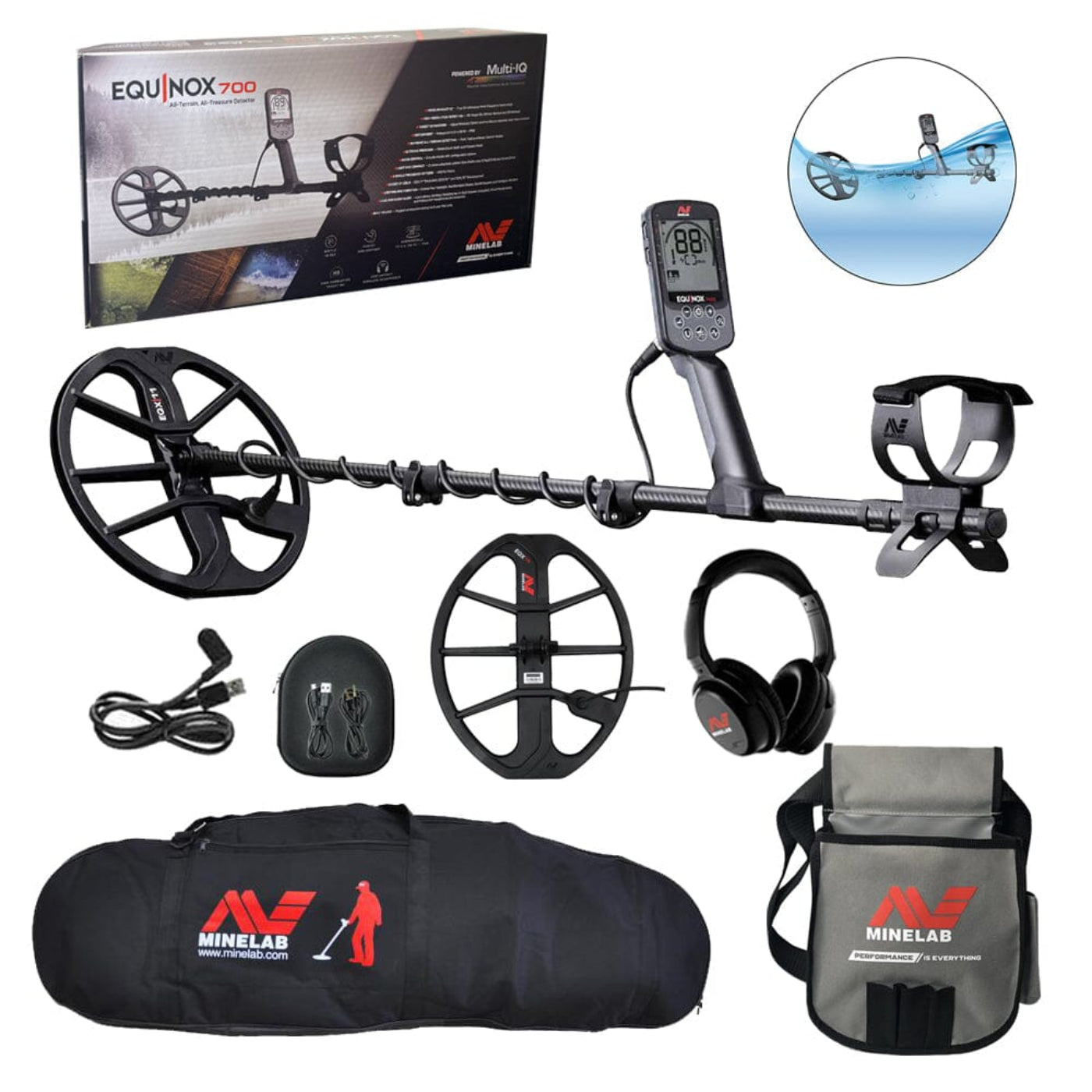 Minelab Equinox 700 with Carry Bag, Finds Pouch, and EQX 15" Coil - 3720-0005-15in-bag-pouch
