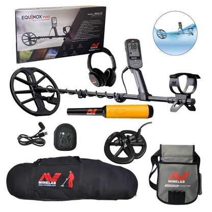 Minelab Equinox 700 with Pro-Find 35 Pointer, 11" plus 6" Coils, Carry Bag, and Finds Pouch - 3720-0005-PF35-EQX06-bag-pouoch