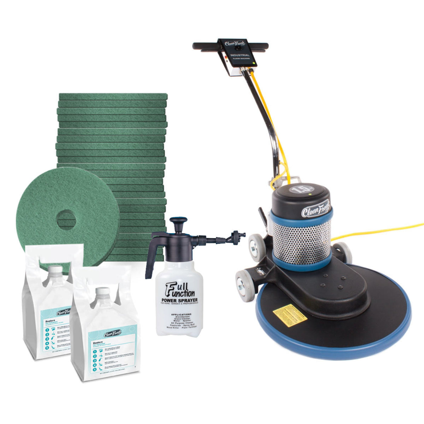CleanFreak 1500 RPM High Speed Floor Polishing Package w/ 20" Burnisher, Pads & Spray  - FLR-PACKAGE11 - Buff Solution