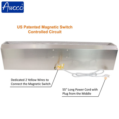 Awoco Stainless Steel Super Power 2 Speeds Commercial Indoor Air Curtain, 120V Unheated with an Easy-Install Magnetic Door Switch - FM1506-SS