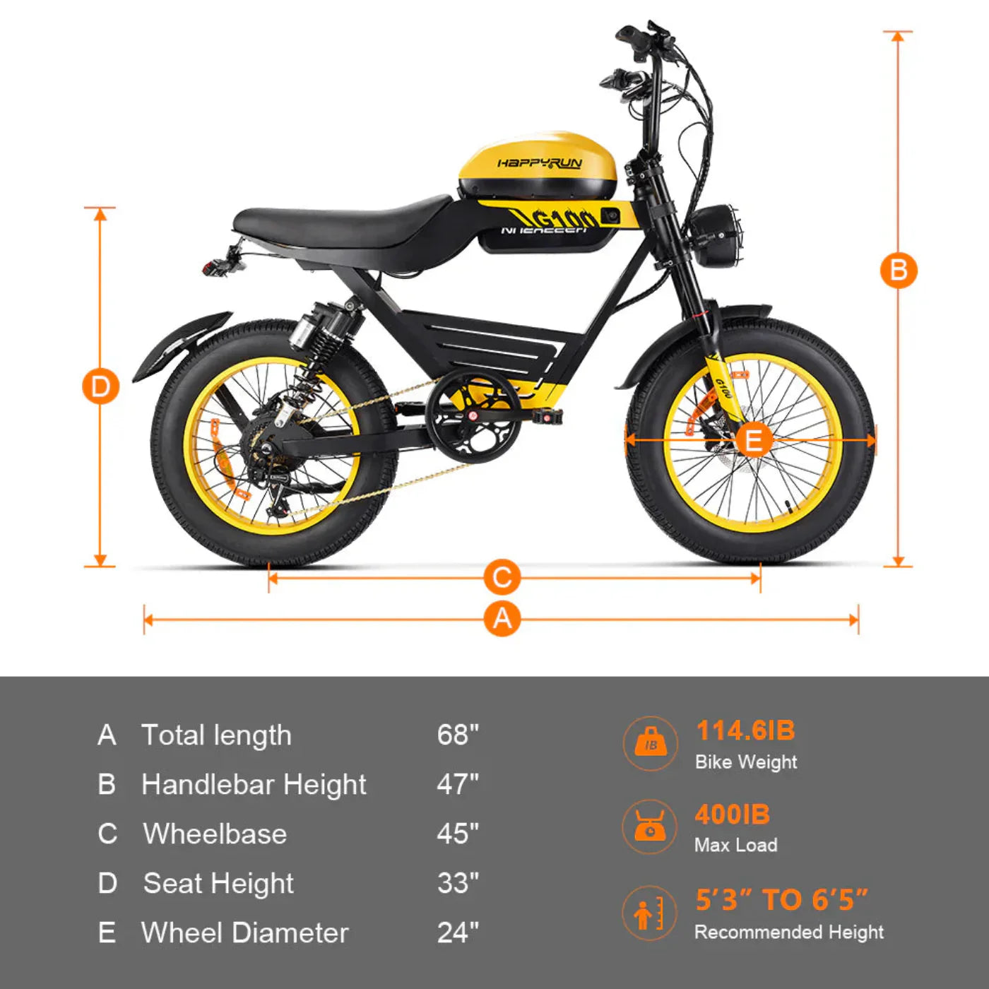 HappyRun G100 48V/38Ah 2000W Dual Battery Electric Bike