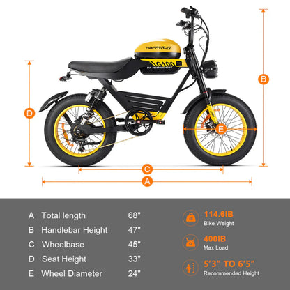 HappyRun G100 48V/38Ah 2000W Dual Battery Electric Bike