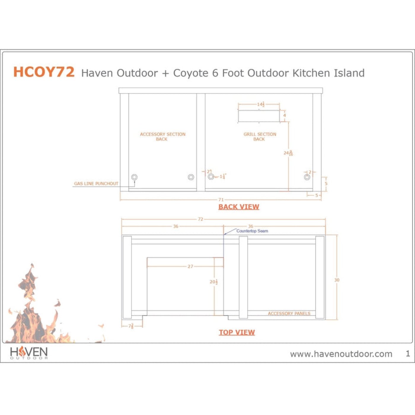Haven Outdoor 72-Inch Outdoor Kitchen Island with 2 Drawer Cabinet Space - HCOY72DRAWAB