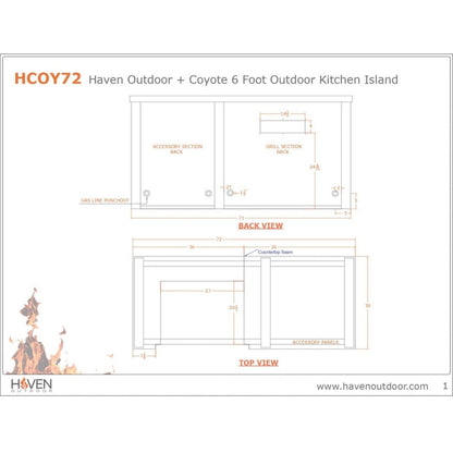 Haven Outdoor 72-Inch Outdoor Kitchen Island with 2 Drawer Cabinet Space - HCOY72DRAWAB