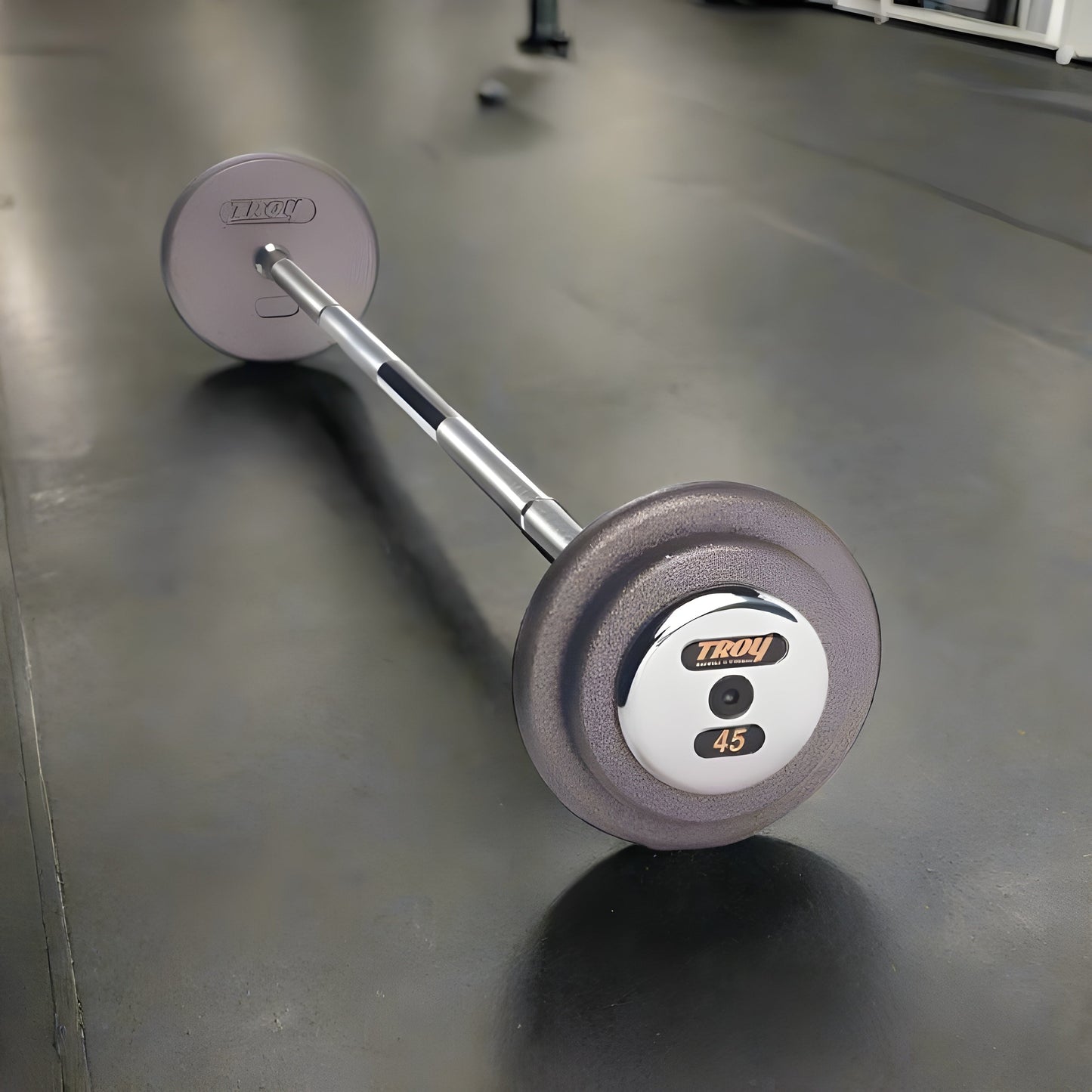 TROY HFB-C Pro Style Fixed Straight Barbell Set - Gray / Chrome End Caps - HFB-020-110C