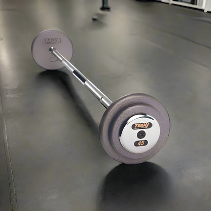 TROY HFB-C Pro Style Fixed Straight Barbell Set - Gray / Chrome End Caps - HFB-020-110C