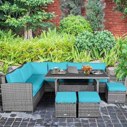 Tangkula 7 Pieces Patio Furniture Set, Outdoor Sectional Rattan Sofa Set with Cushions - HW67190BK+