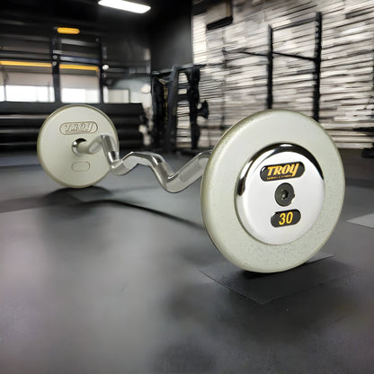 TROY HZB-C Pro Style Fixed Curl Barbell Set - Hammer-tone Gray / Chrome End Caps - HZB-020-110C