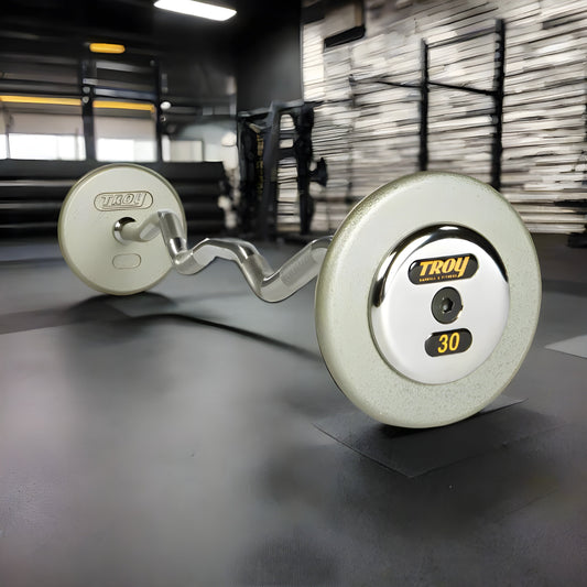 TROY HZB-C Pro Style Fixed Curl Barbell Set - Hammer-tone Gray / Chrome End Caps - HZB-020-110C