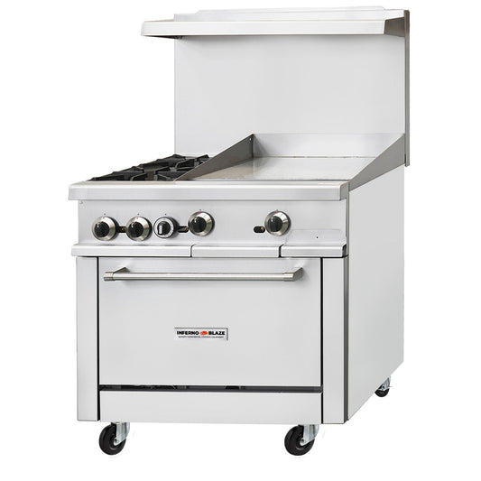 Inferno Blaze IB-GR-3624G 36” Wide, 2 Gas Range With Griddle, 24” Wide Manual, 1 Oven - IB-GR-3624G