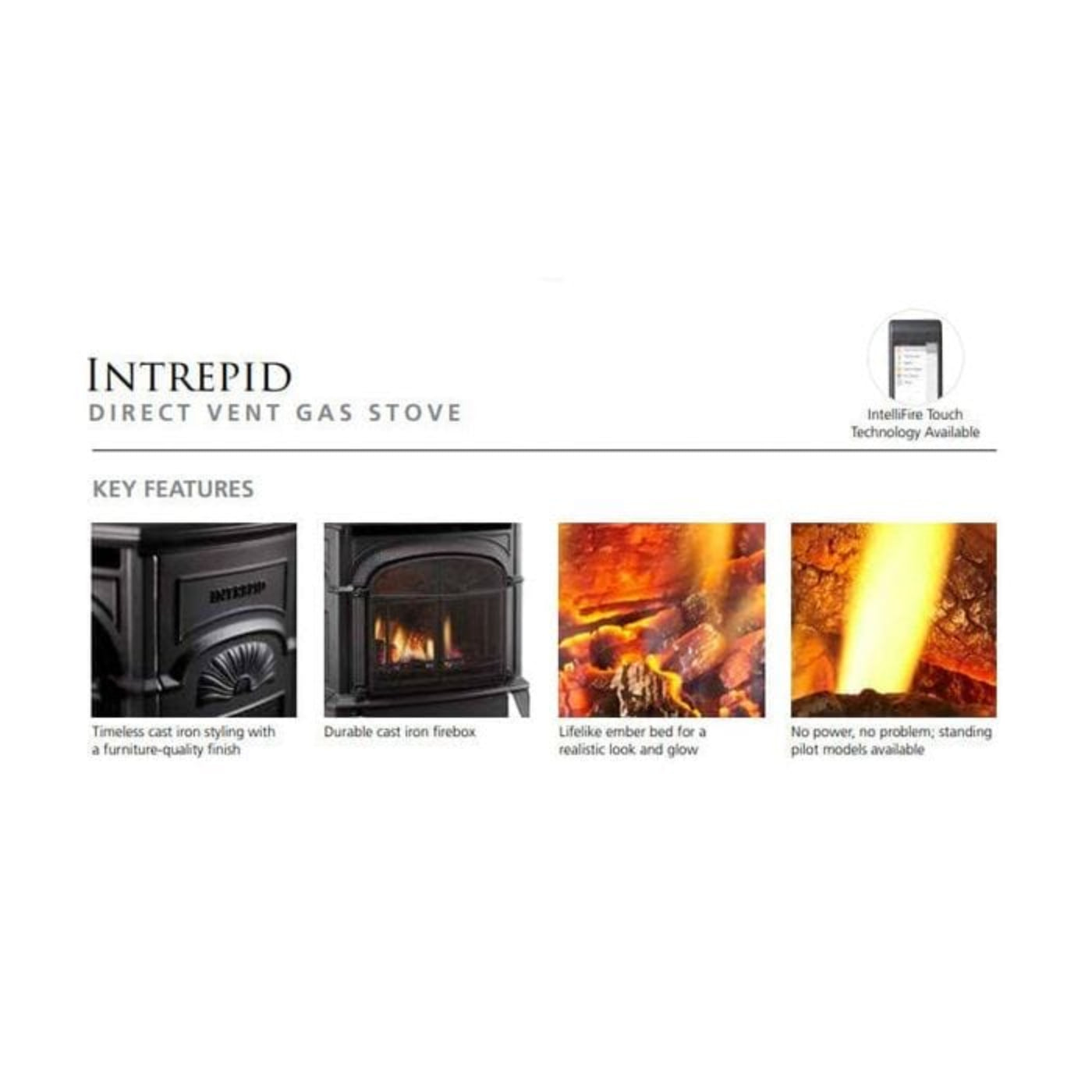 Vermont Castings Intrepid Direct Vent Gas Stove with IntelliFire Touch Ignition System - INDVR-IFT-CB