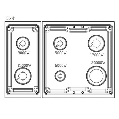 Awoco 36” Freestanding 6 Burners Range with 4.5 cu ft. Convection Oven and 2 Racks - JK36A1-T-NG