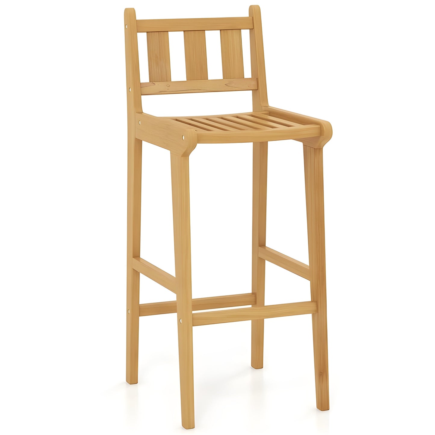 Tangkula Teak Wood Bar Stool, 30” Bar Chair with Footrest & Backrest - 4*JV11896