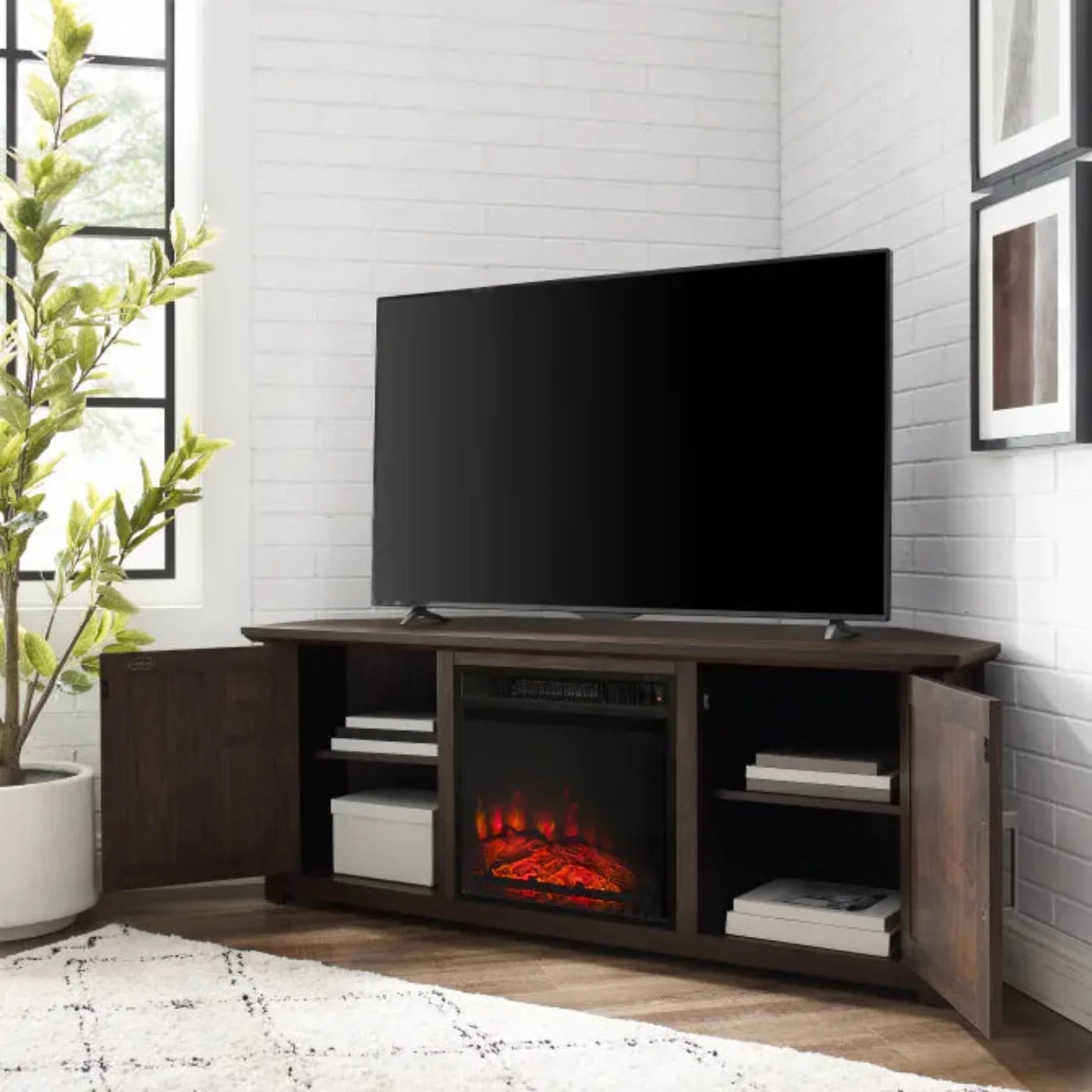 Crosley Camden 58" Corner Tv Stand W/Fireplace - KF100658
