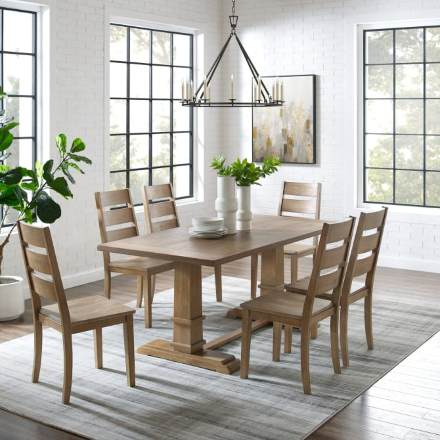 Crosley Joanna 128 Inch 7pc Dining Set Rustic-Brown -  KF13066RB-RB